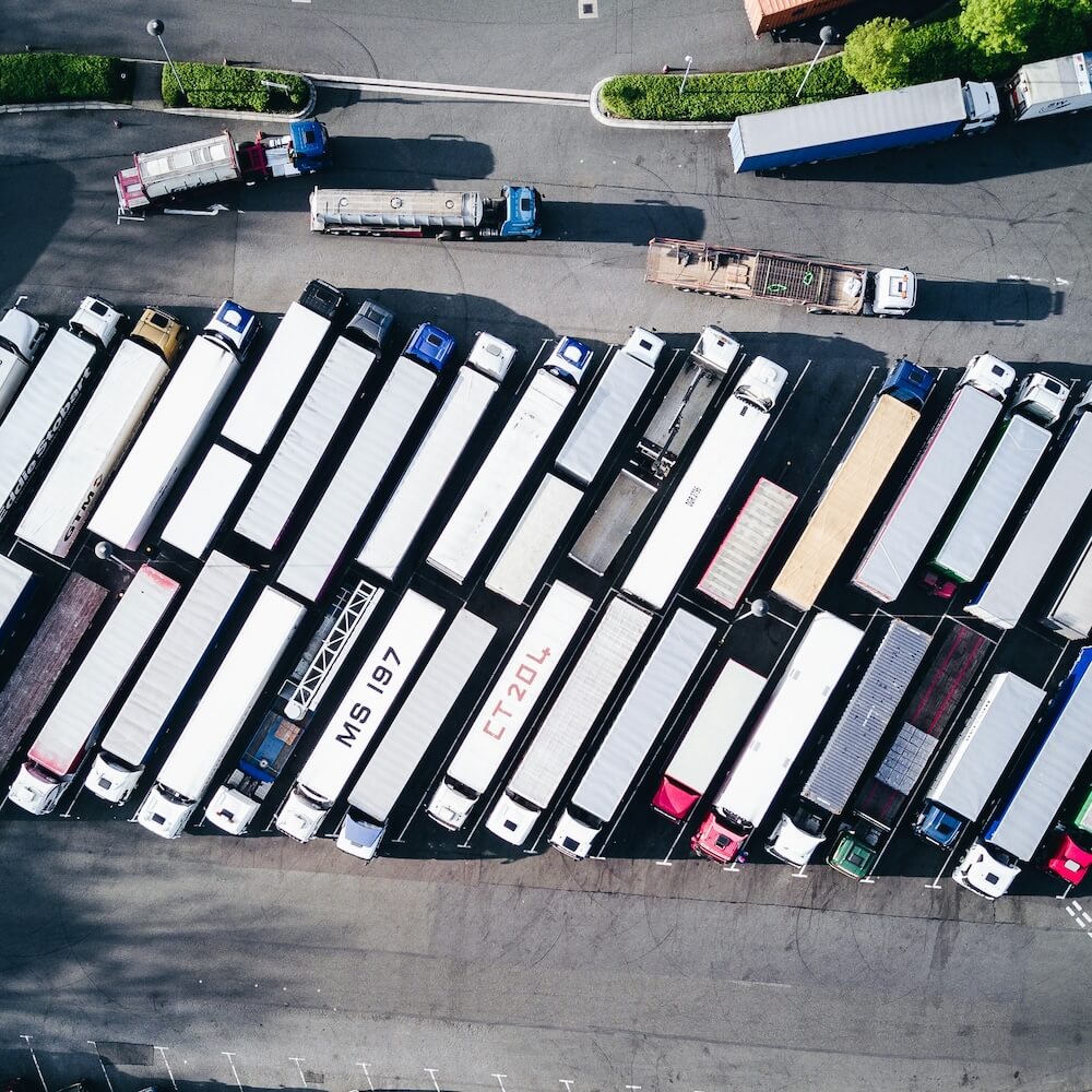 Fleet trucks aerial view